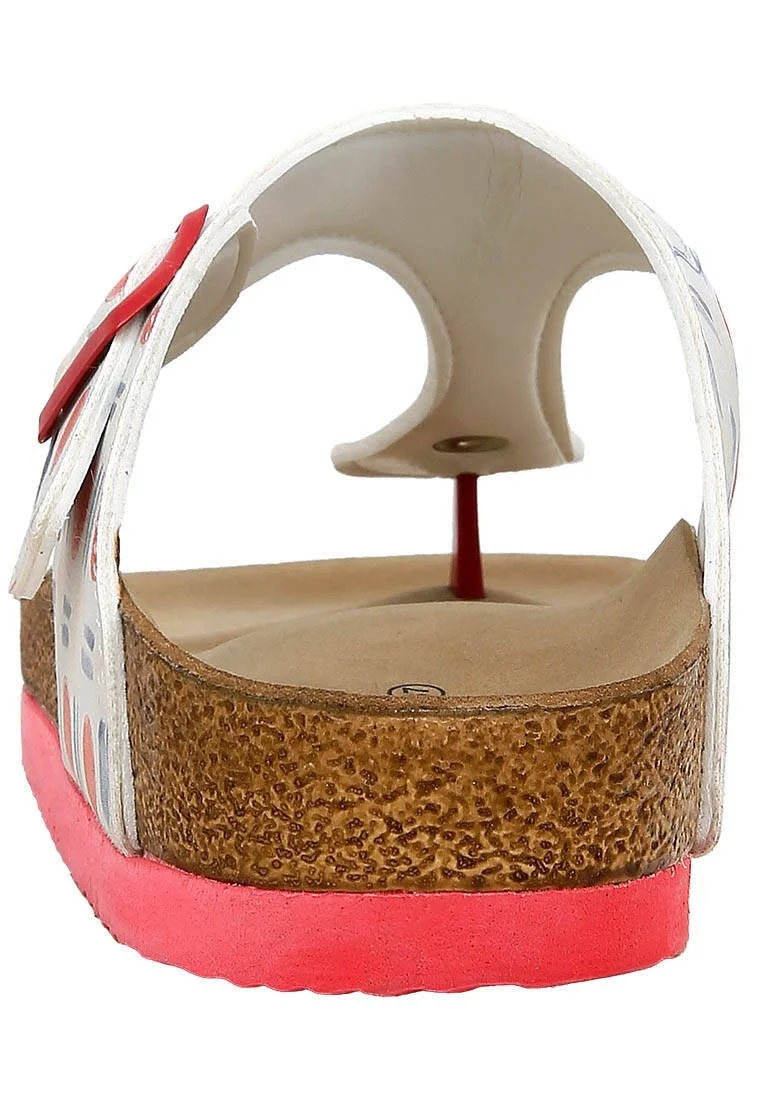 Femme Cuir Vegan Multicolore Sandales - Red Fish Bleu Fish Motif