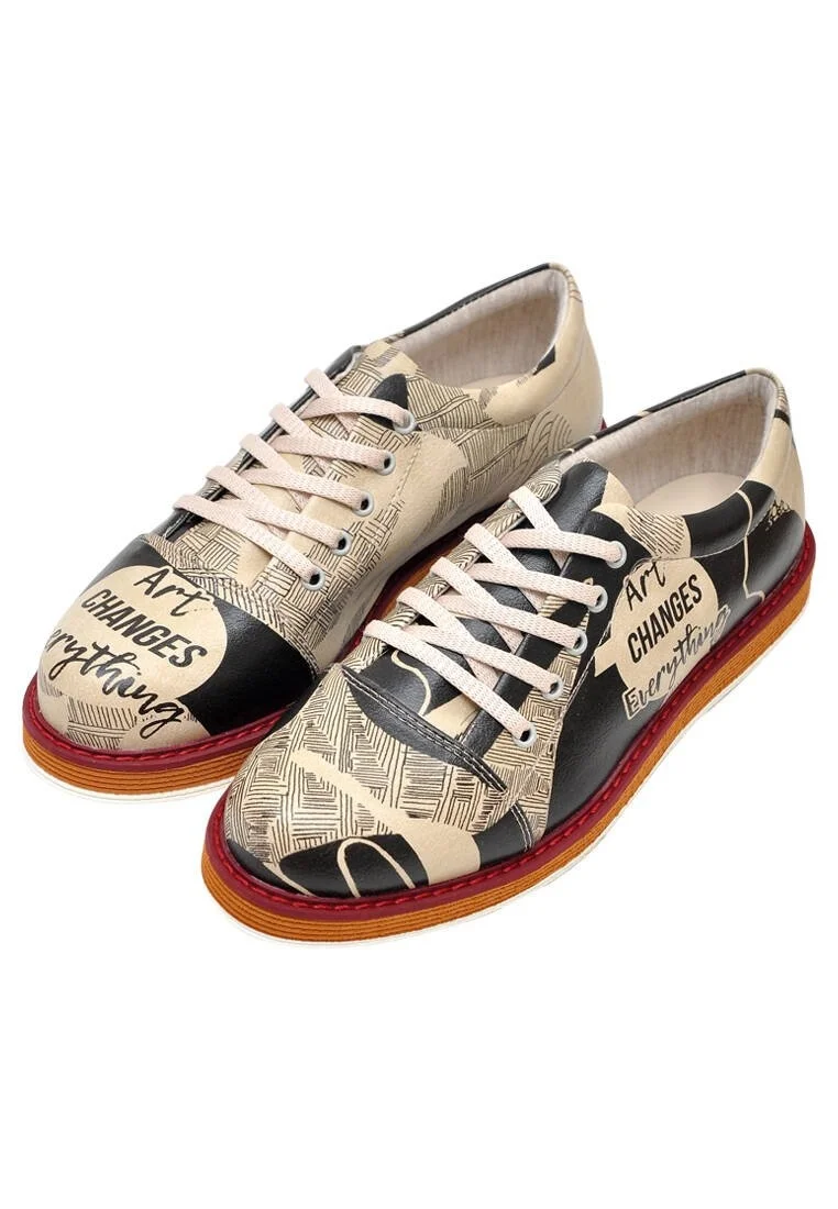 Femme Cuir Vegan Noir Baskets - Art Changes Everything Motif