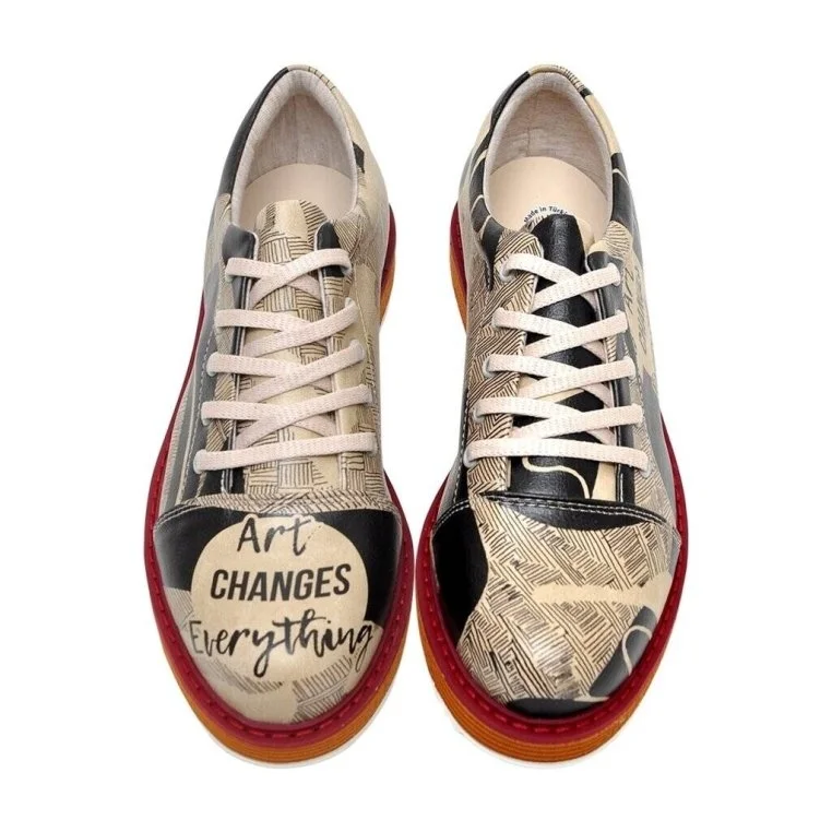 Femme Cuir Vegan Noir Baskets - Art Changes Everything Motif