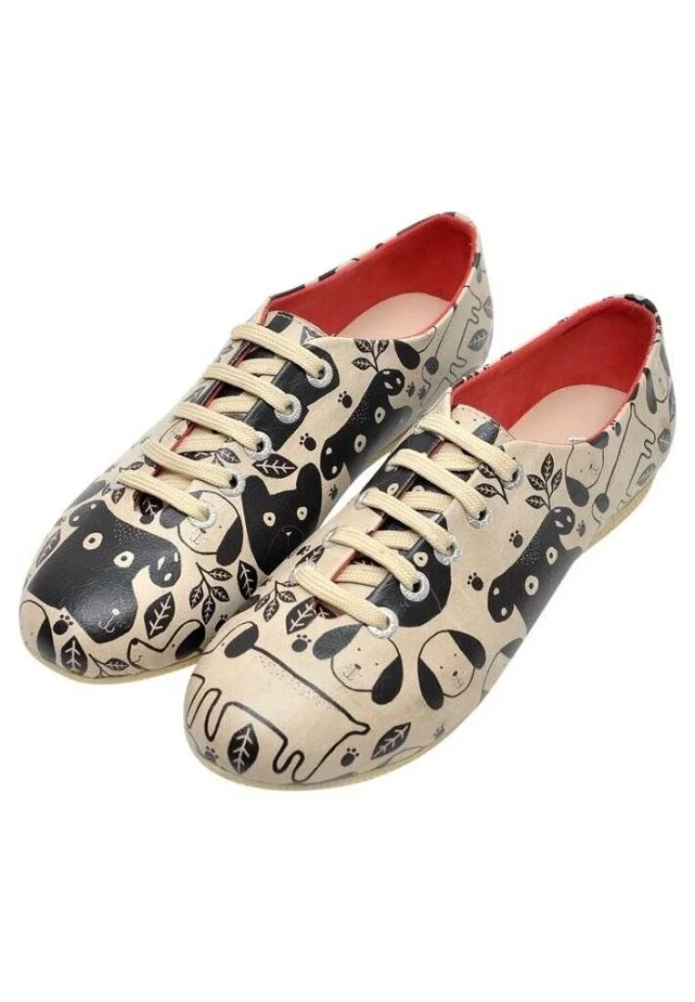 Femme Cuir Vegan Noir Baskets - Dog Rules Motif
