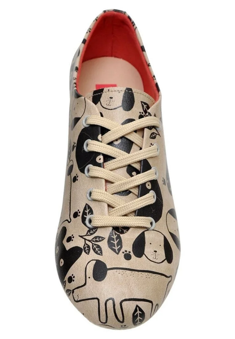 Femme Cuir Vegan Noir Baskets - Dog Rules Motif