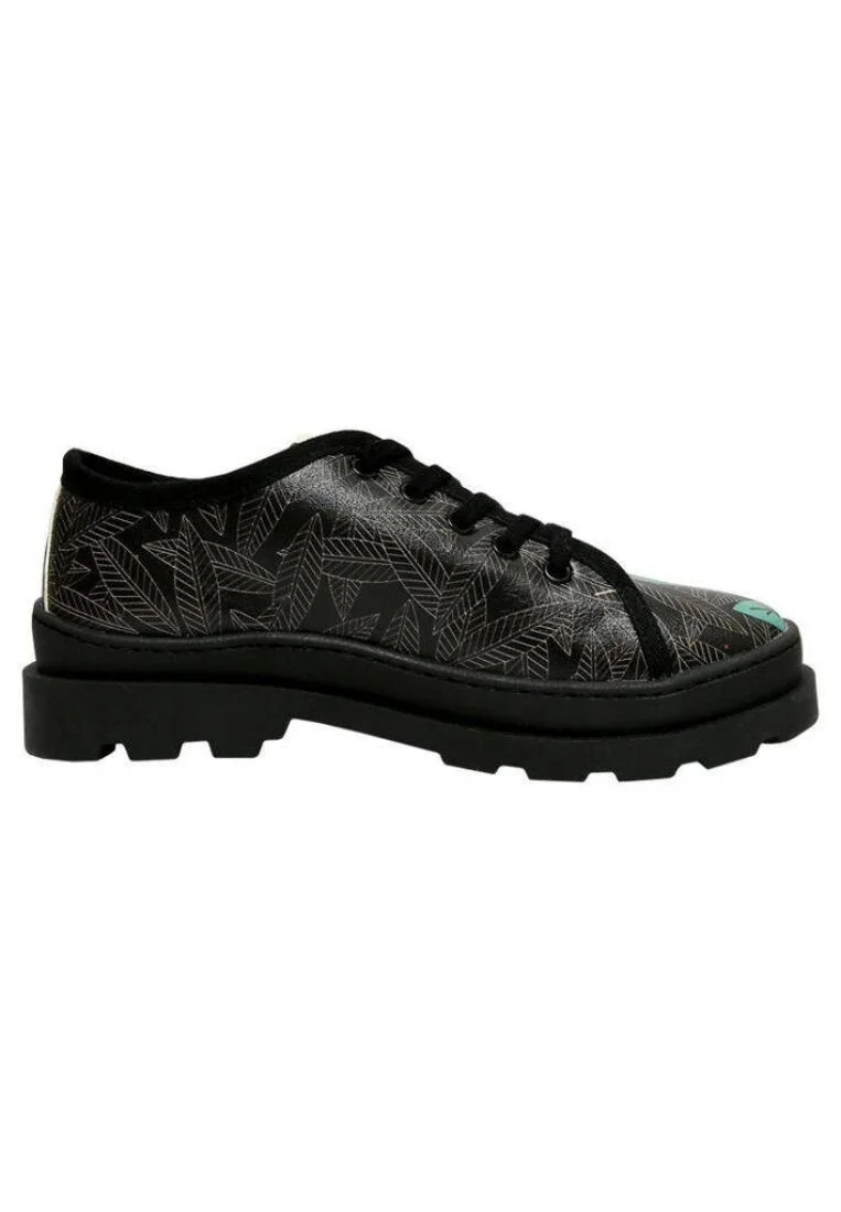 Femme Cuir Vegan Noir Baskets - Bird and Leaves Motif
