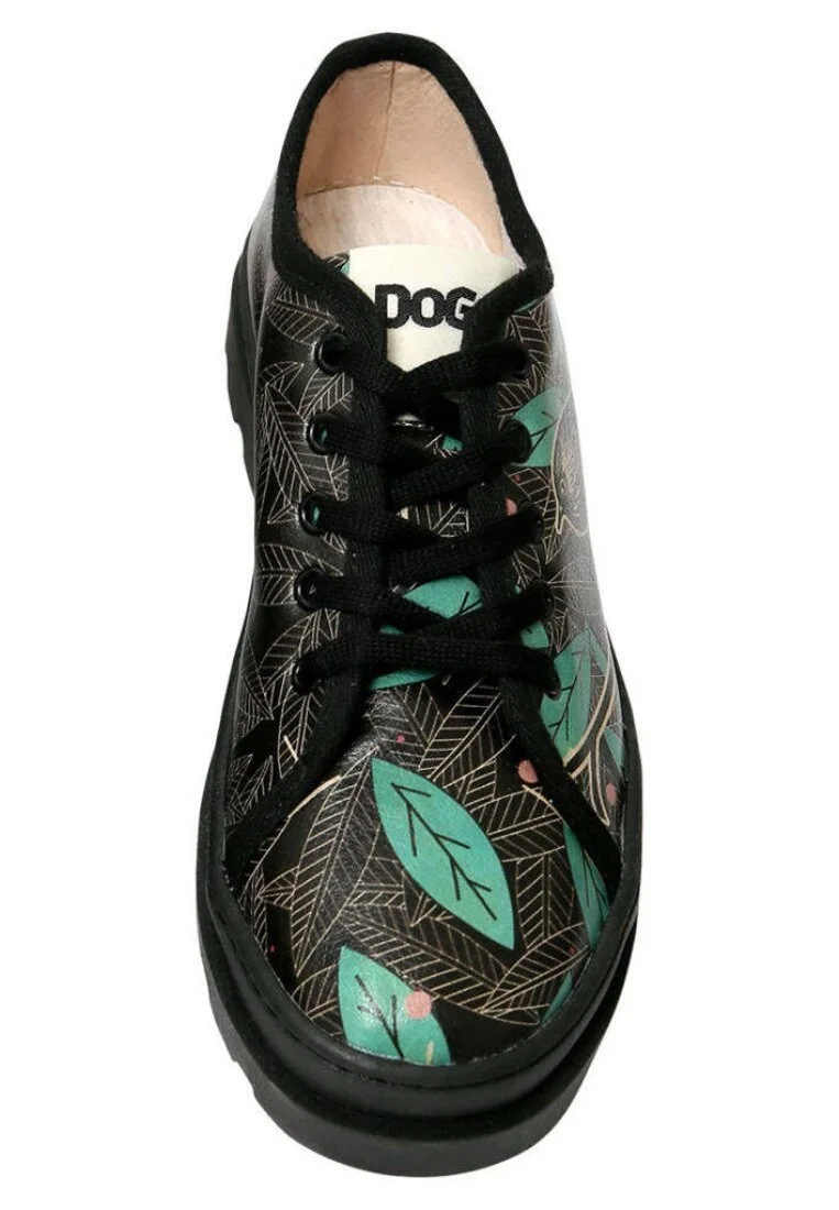 Femme Cuir Vegan Noir Baskets - Bird and Leaves Motif