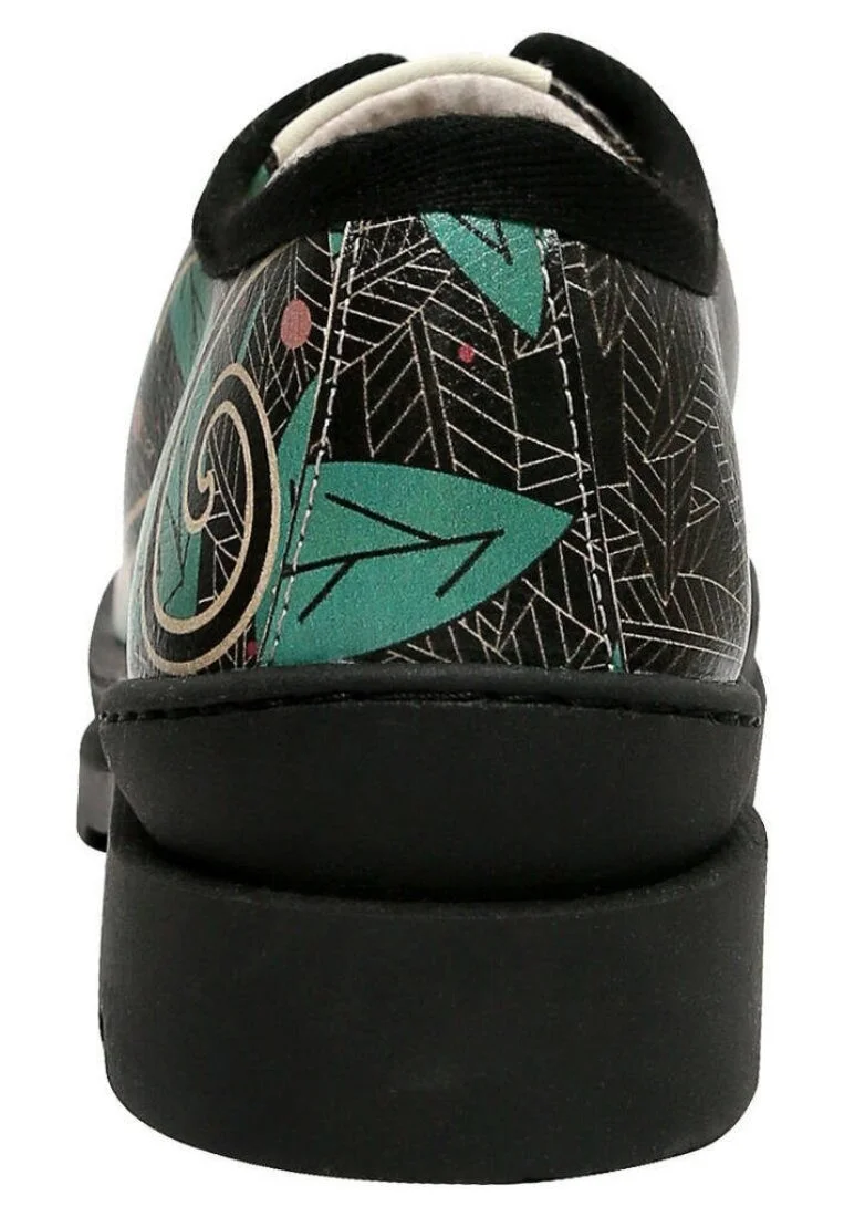 Femme Cuir Vegan Noir Baskets - Bird and Leaves Motif