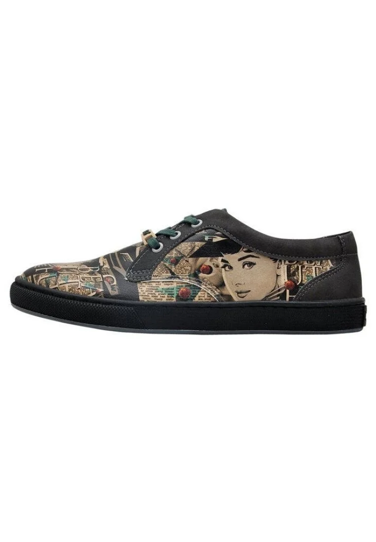 Femme Cuir Vegan Noir Baskets - Beautiful Eyes Motif