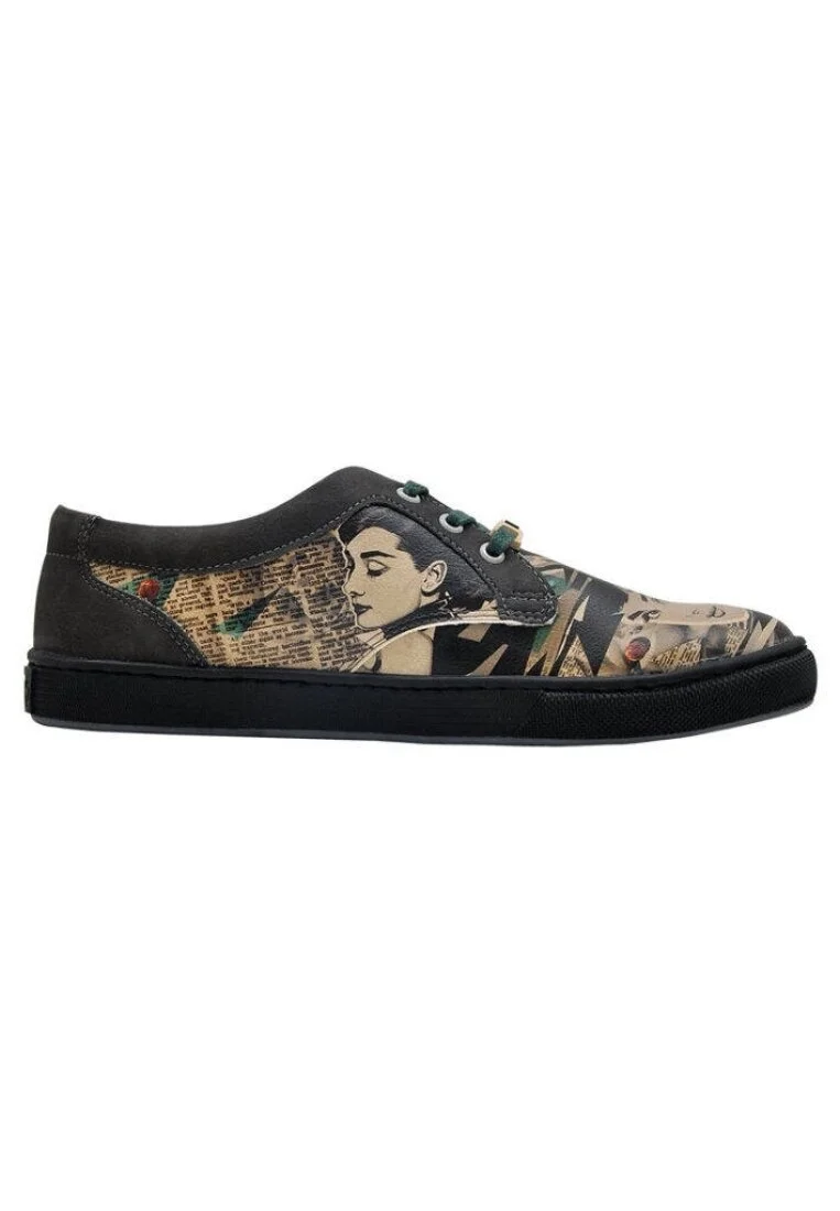 Femme Cuir Vegan Noir Baskets - Beautiful Eyes Motif