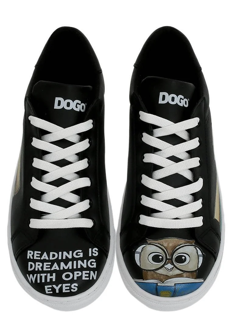 Femme Cuir Vegan Noir Baskets - The Wise Owl Motif