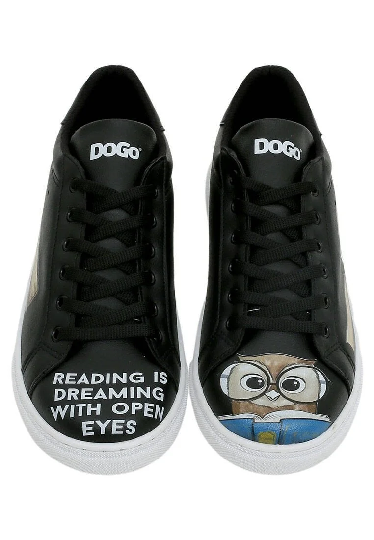 Femme Cuir Vegan Noir Baskets - The Wise Owl Motif