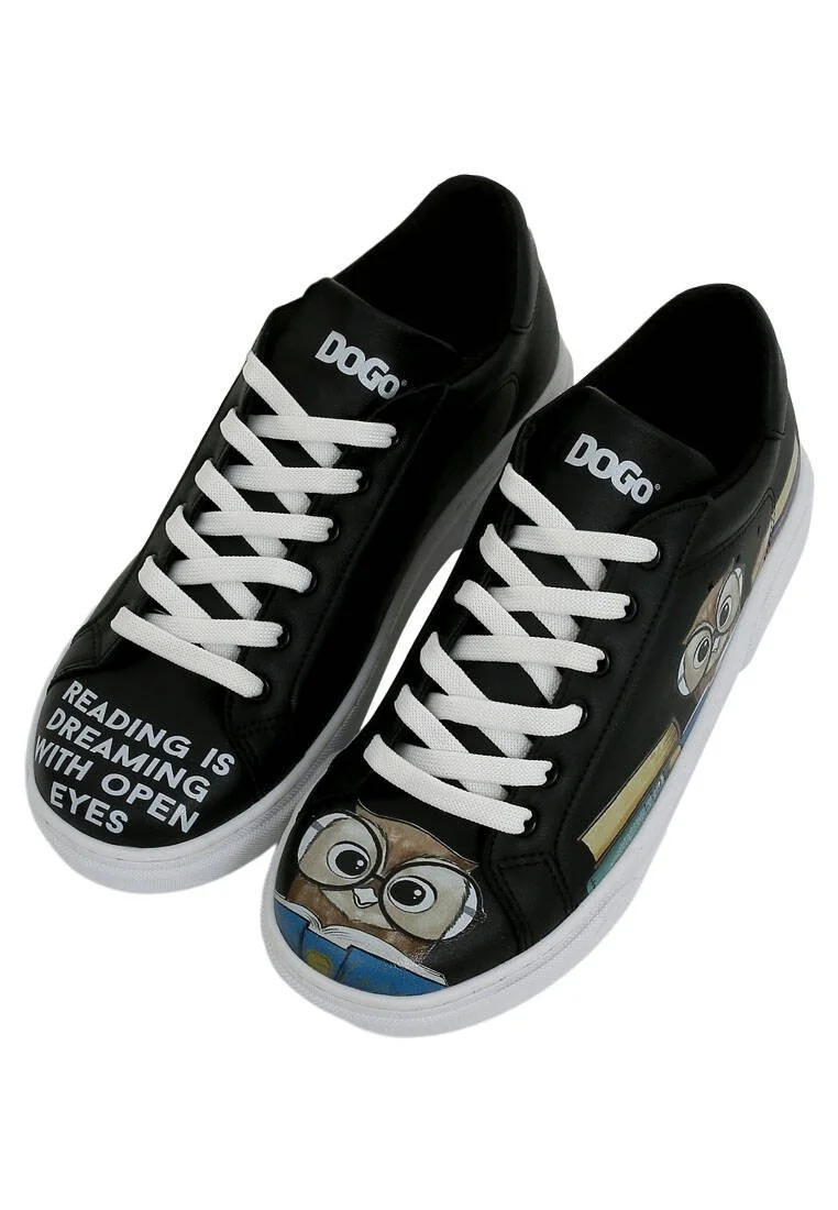Femme Cuir Vegan Noir Baskets - The Wise Owl Motif