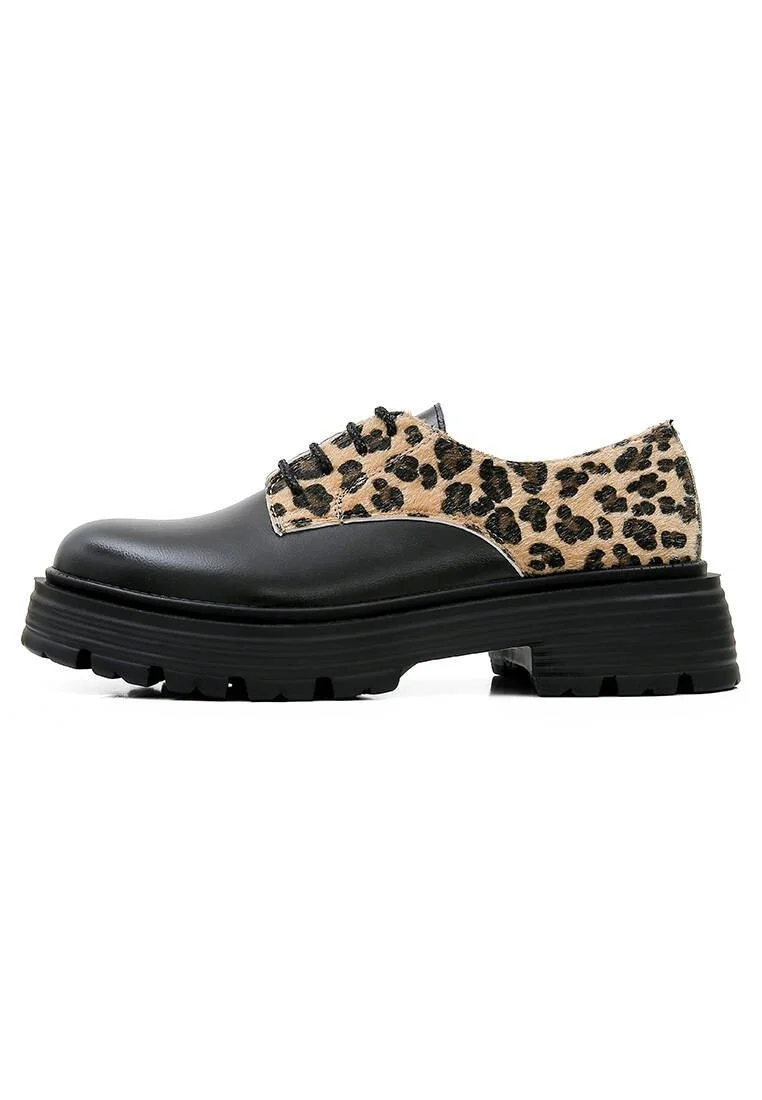 Femme Cuir Vegan Noir Baskets - Black Leo Motif