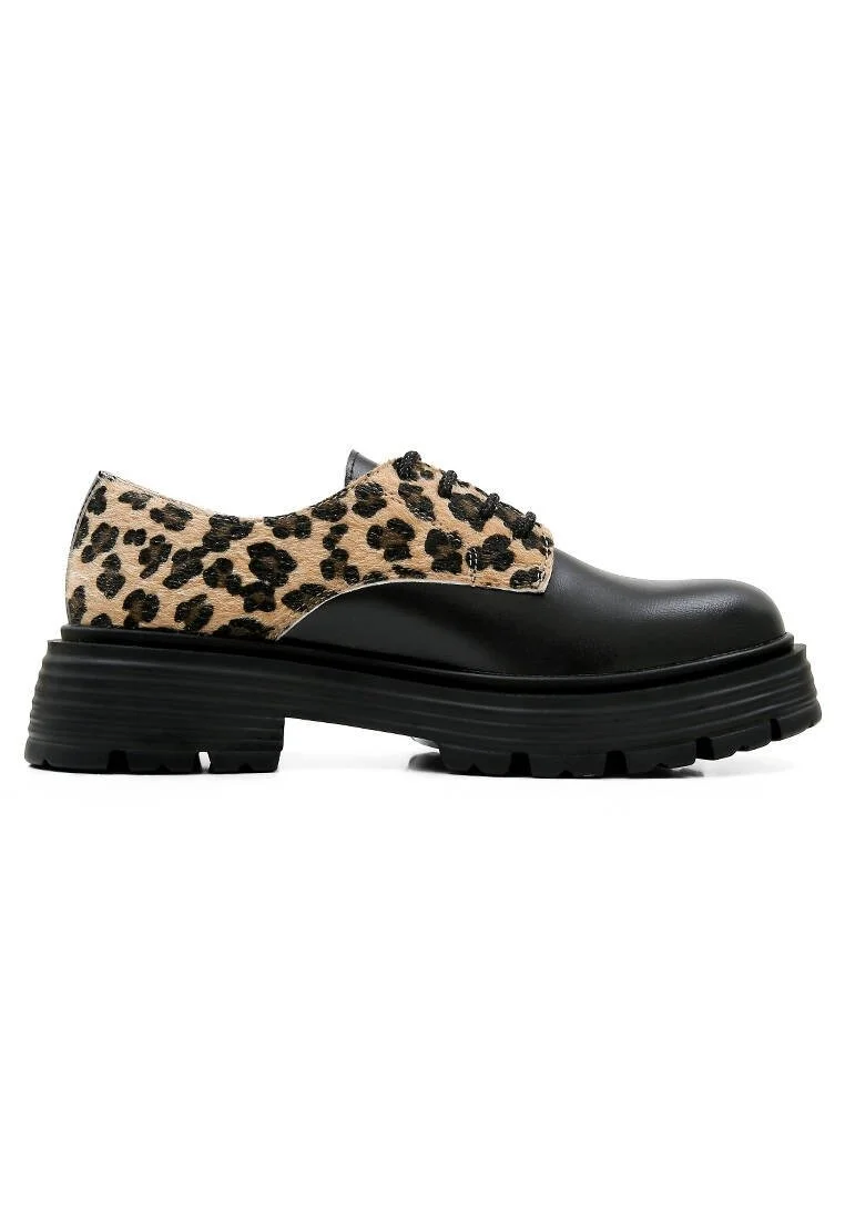 Femme Cuir Vegan Noir Baskets - Black Leo Motif