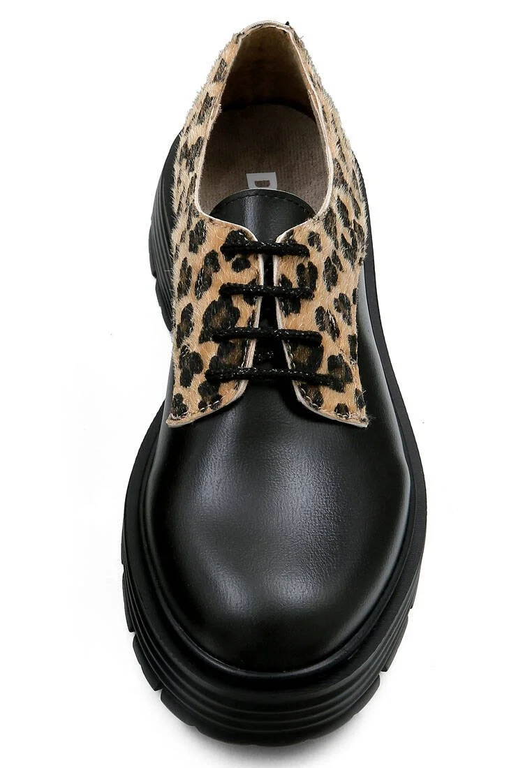 Femme Cuir Vegan Noir Baskets - Black Leo Motif
