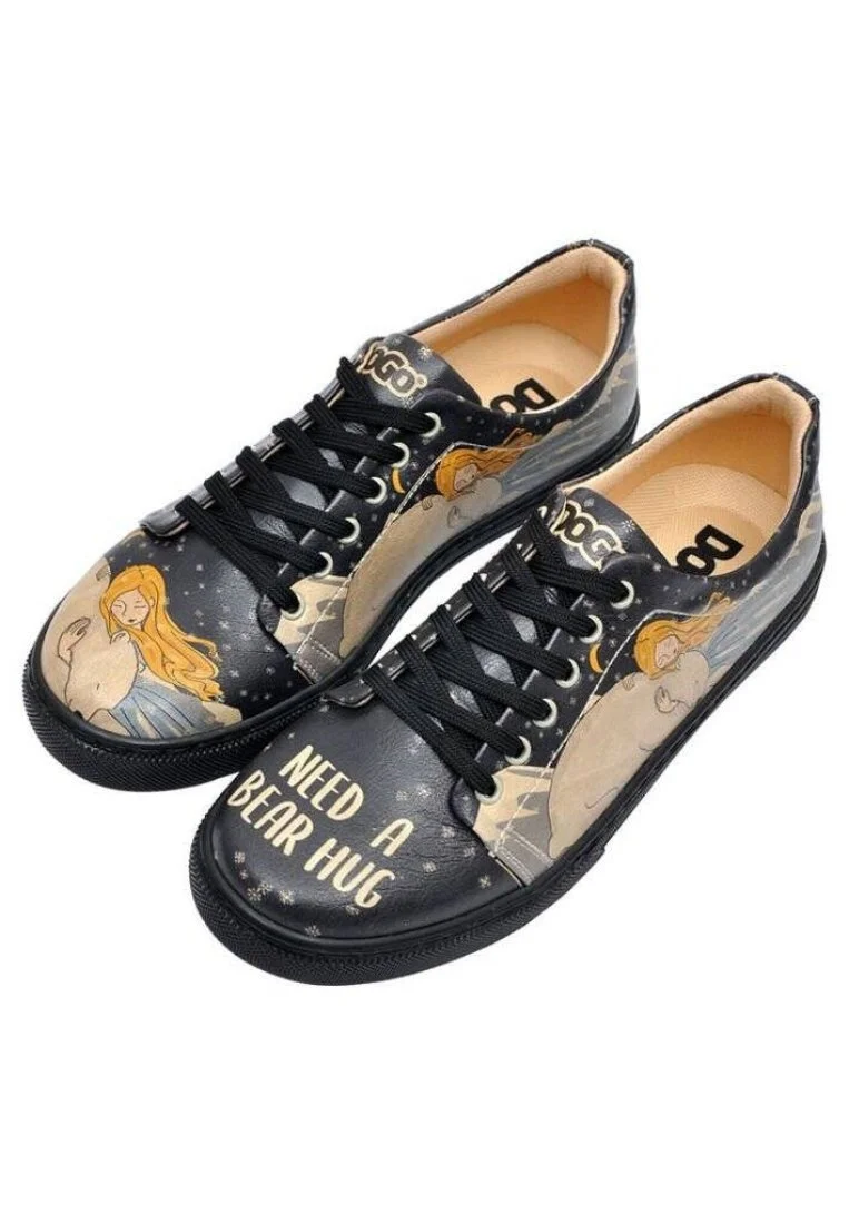 Femme Cuir Vegan Noir Baskets - Need a Bear Hug Motif