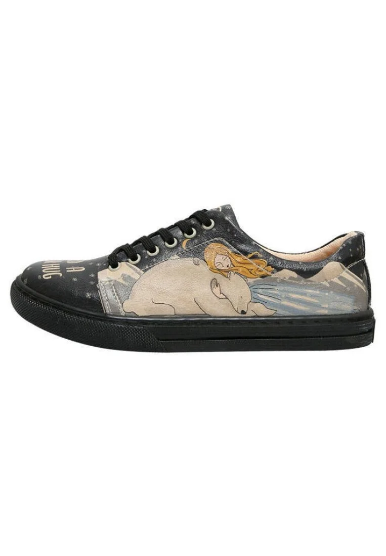 Femme Cuir Vegan Noir Baskets - Need a Bear Hug Motif