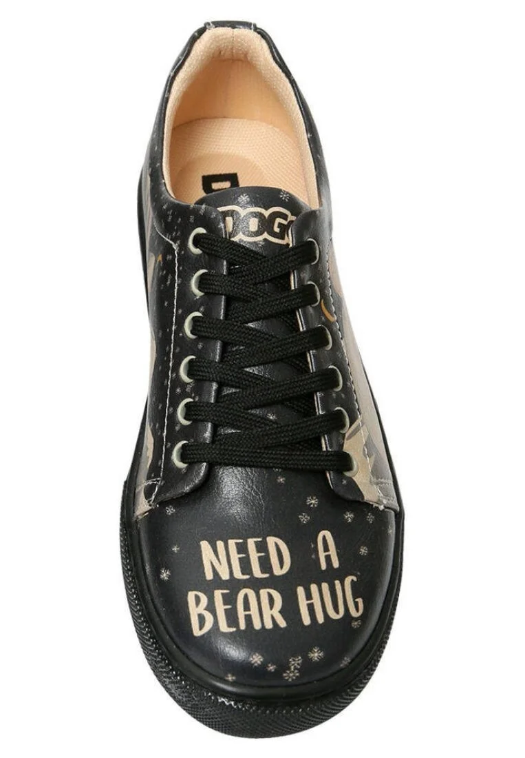 Femme Cuir Vegan Noir Baskets - Need a Bear Hug Motif