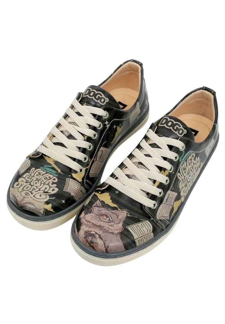 Femme Cuir Vegan Noir Baskets - Never Ending Story Motif