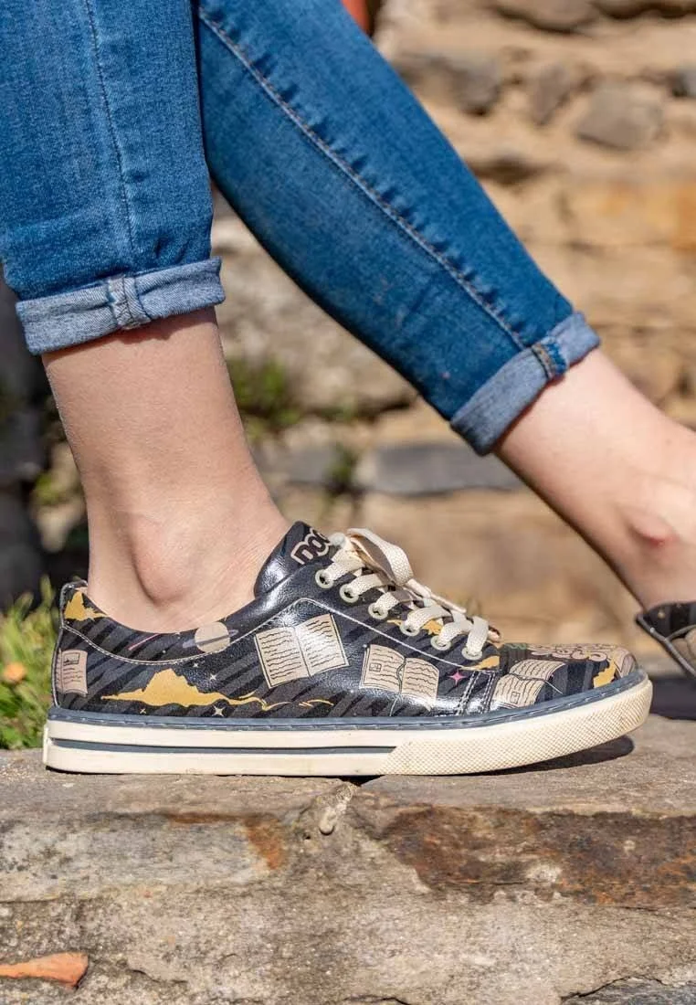Femme Cuir Vegan Noir Baskets - Never Ending Story Motif