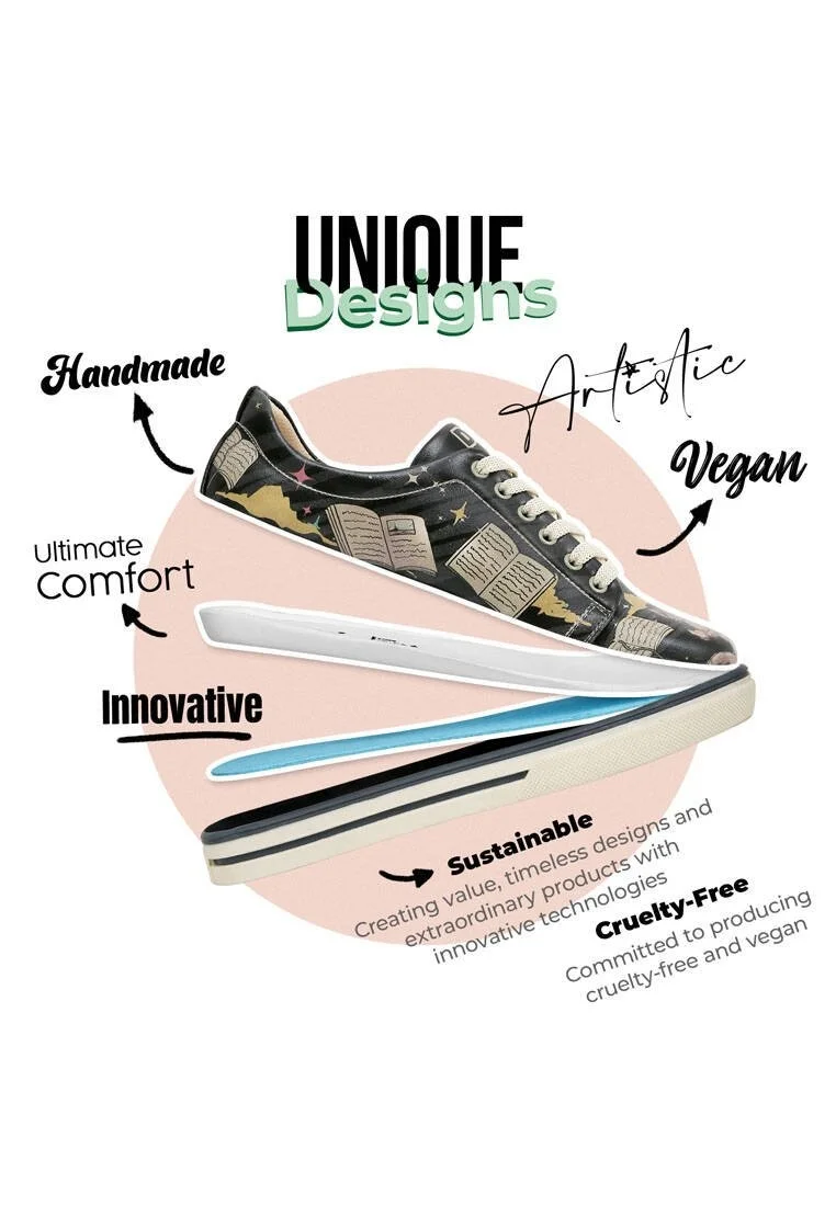 Femme Cuir Vegan Noir Baskets - Never Ending Story Motif