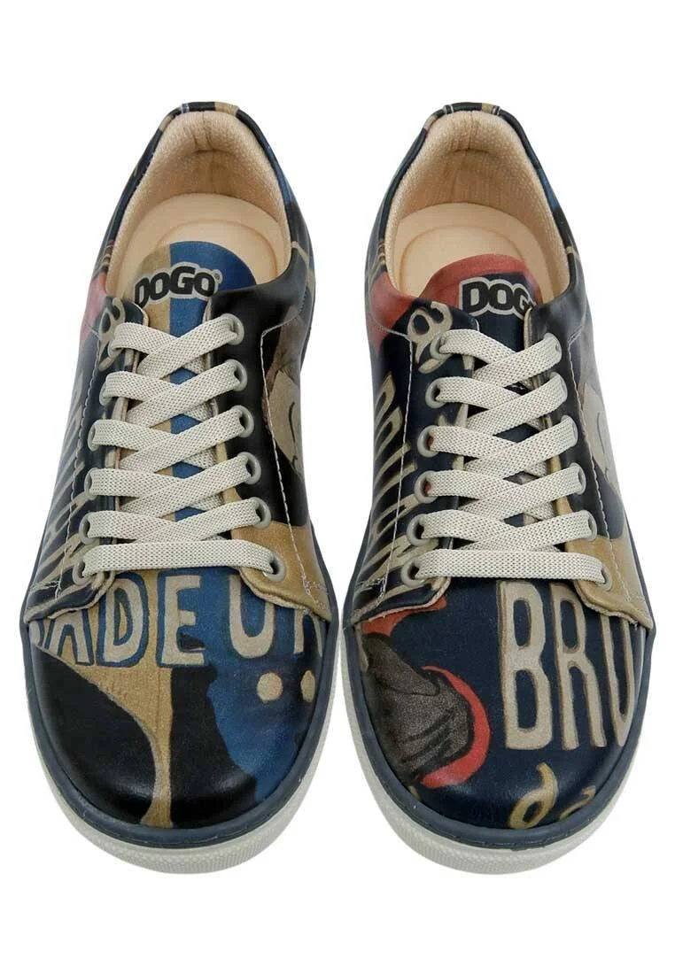 Femme Cuir Vegan Noir Baskets - Ambassadeurs Motif