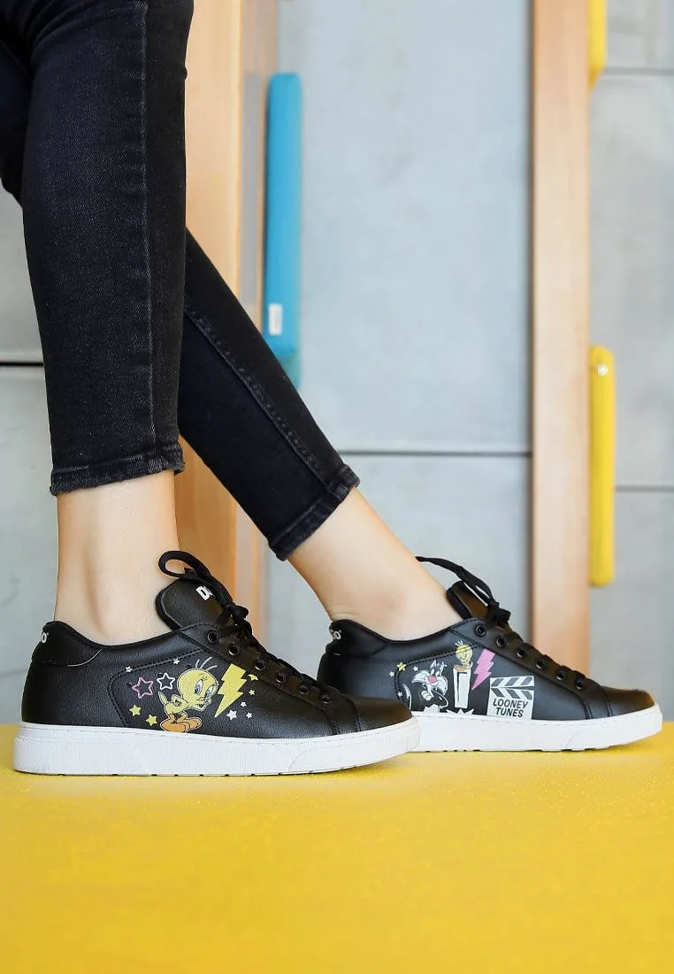 Femme Cuir Vegan Noir Baskets - Warner Bros Best of Tweety and Sylvester Motif