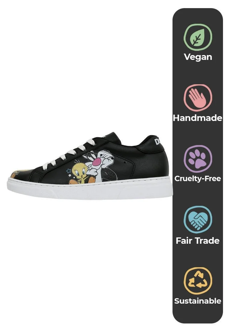 Femme Cuir Vegan Noir Baskets - Warner Bros Best of Tweety and Sylvester Motif