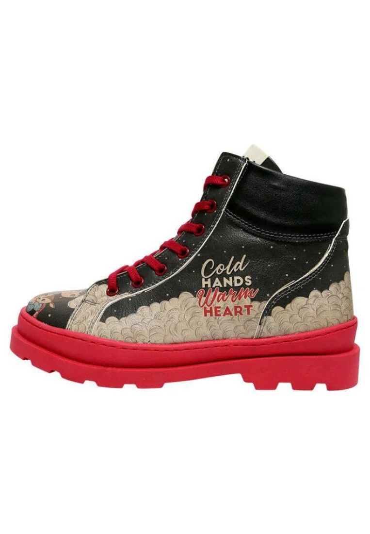 Femme Cuir Vegan Noir Bottes - Cold Hands Warm Hearts Motif