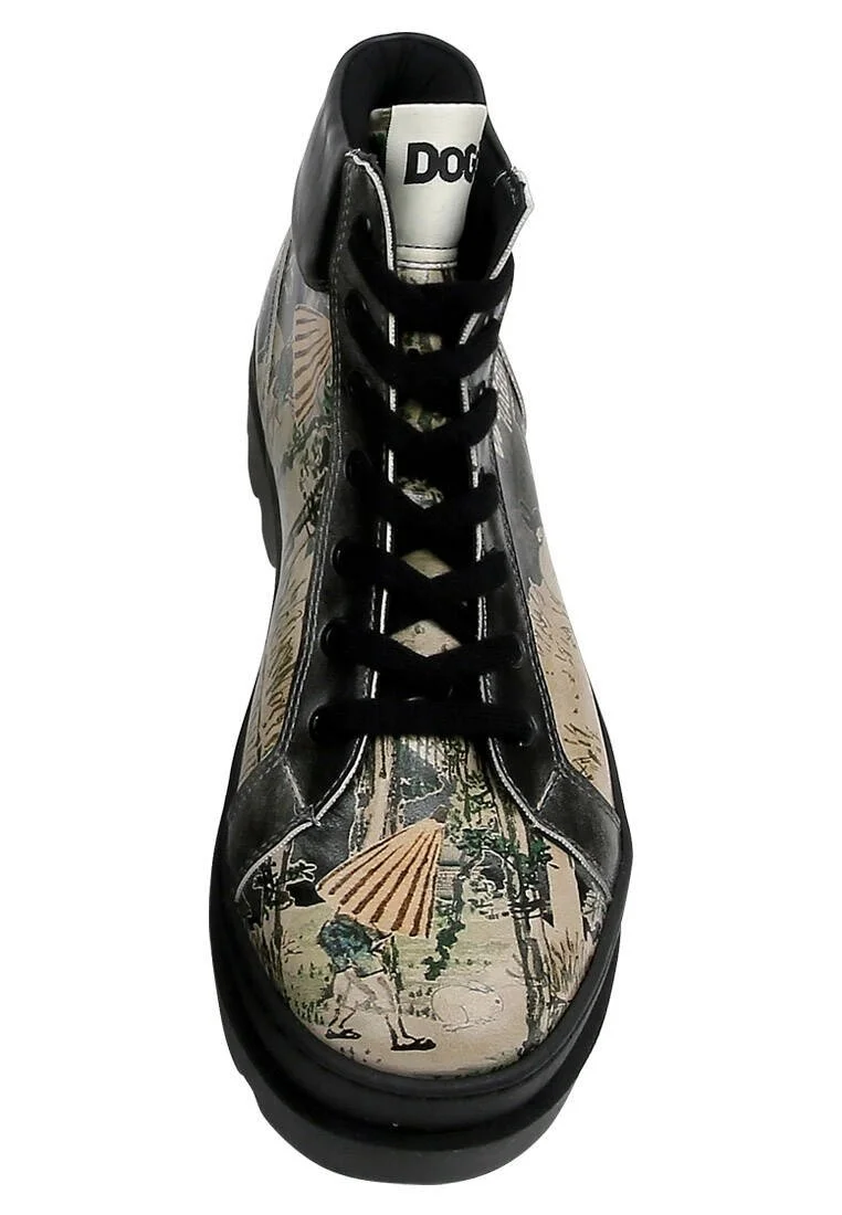 Femme Cuir Vegan Noir Bottes - White Rabbit Motif