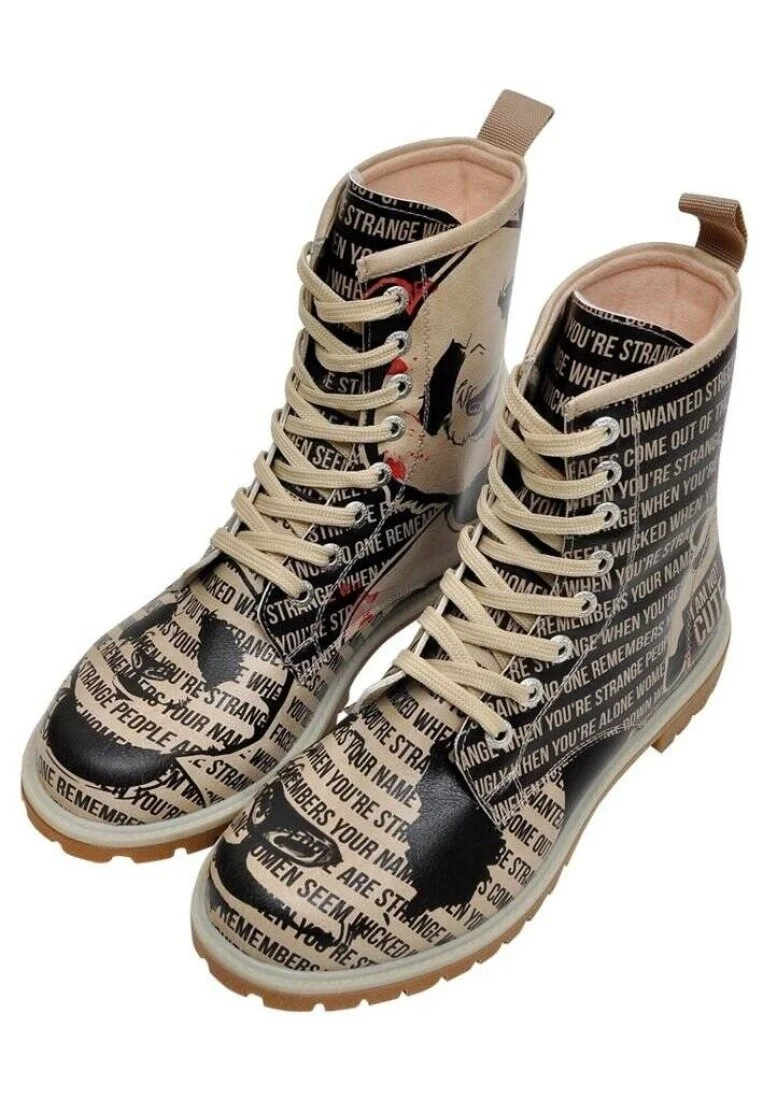 Femme Cuir Vegan Noir Bottes Longues - Not Cute Motif