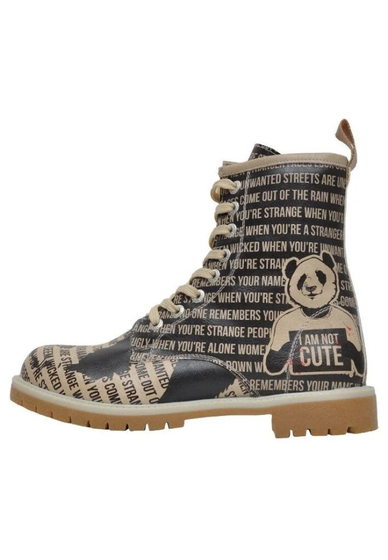 Femme Cuir Vegan Noir Bottes Longues - Not Cute Motif