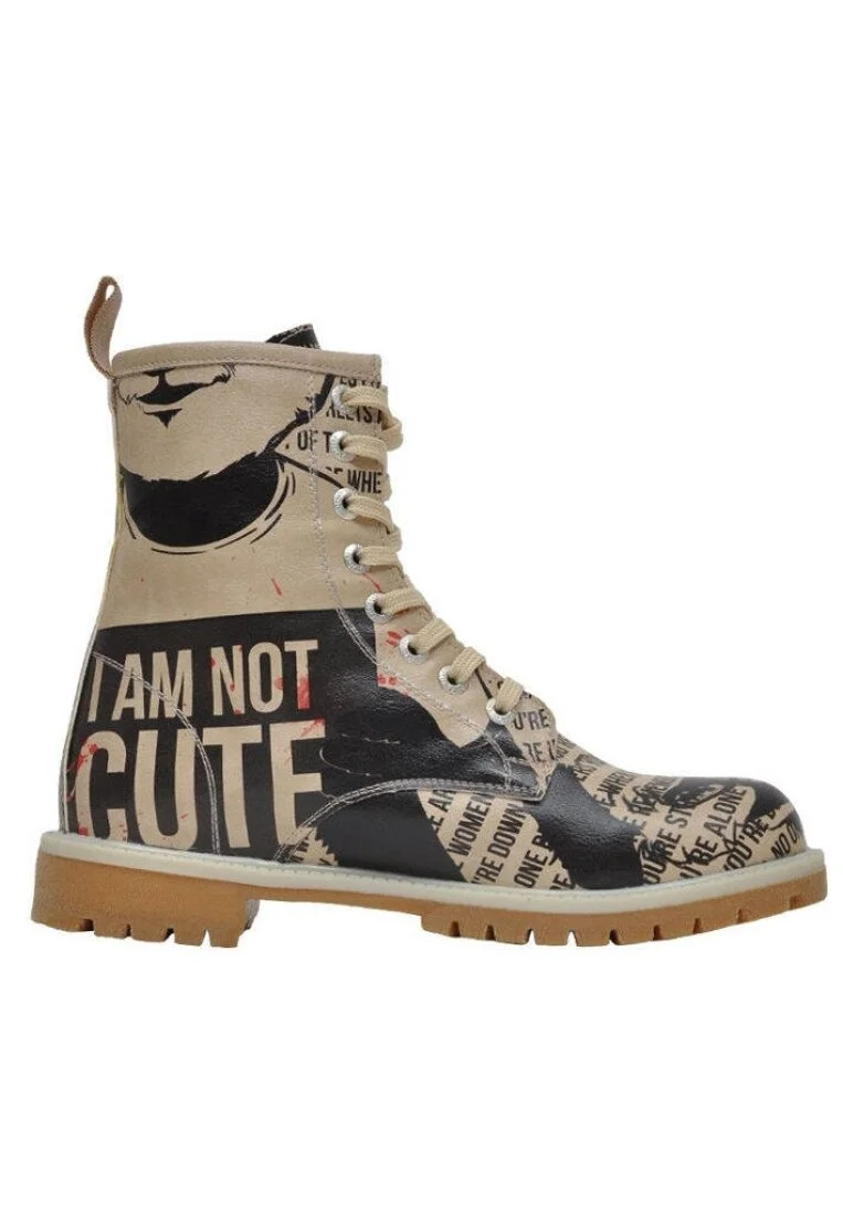 Femme Cuir Vegan Noir Bottes Longues - Not Cute Motif