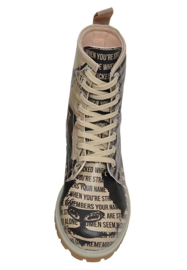 Femme Cuir Vegan Noir Bottes Longues - Not Cute Motif