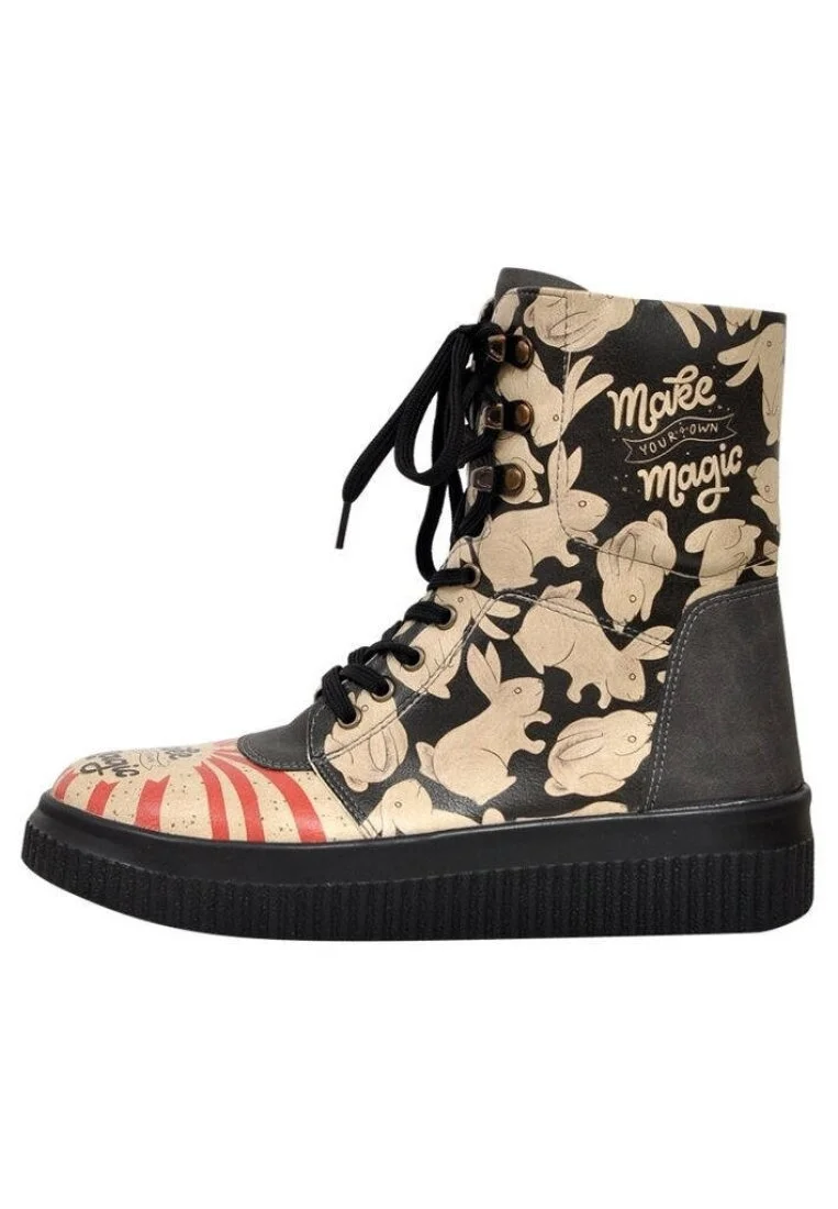 Femme Cuir Vegan Noir Bottes Longues - Make Magic Motif