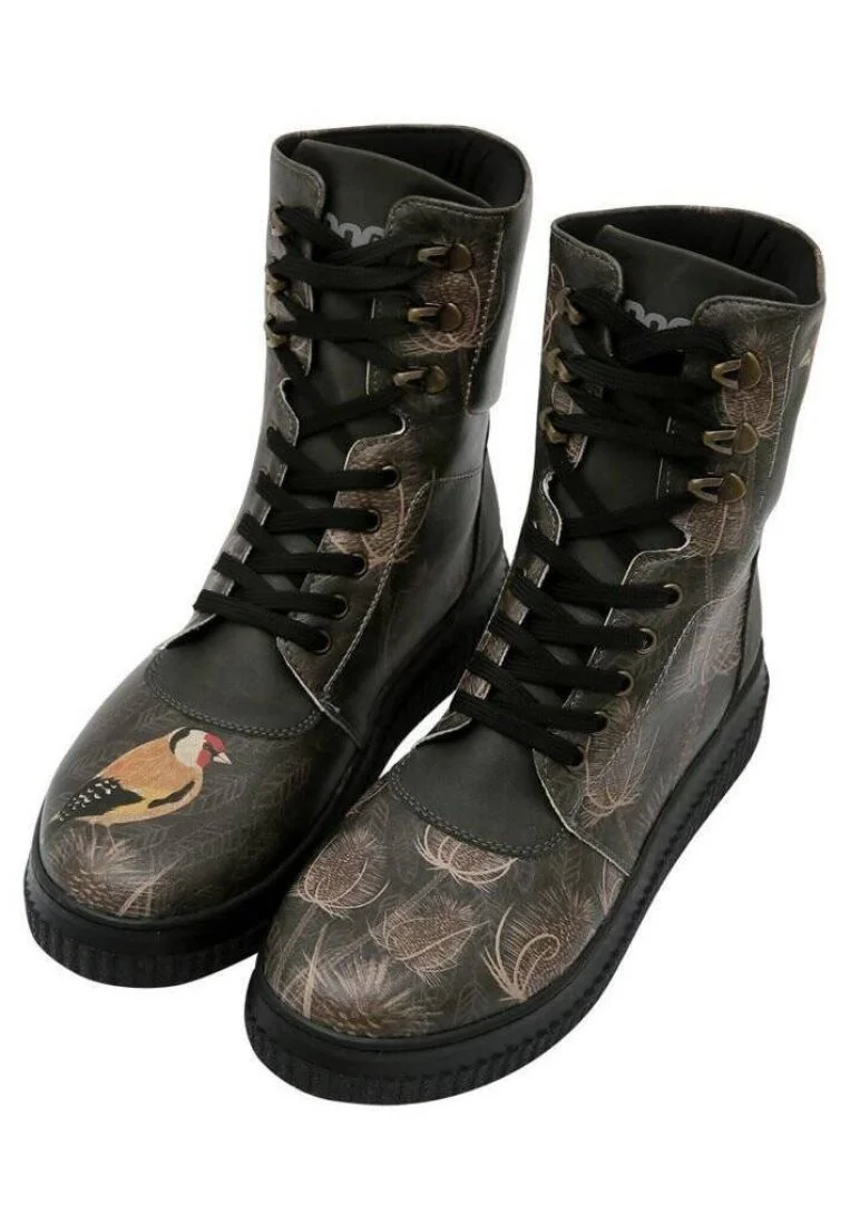 Femme Cuir Vegan Noir Bottes Longues - Goldfinch Motif