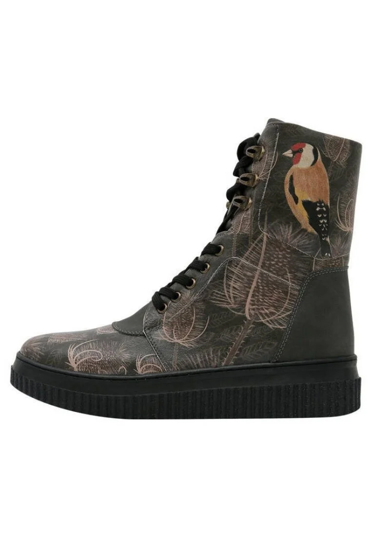 Femme Cuir Vegan Noir Bottes Longues - Goldfinch Motif