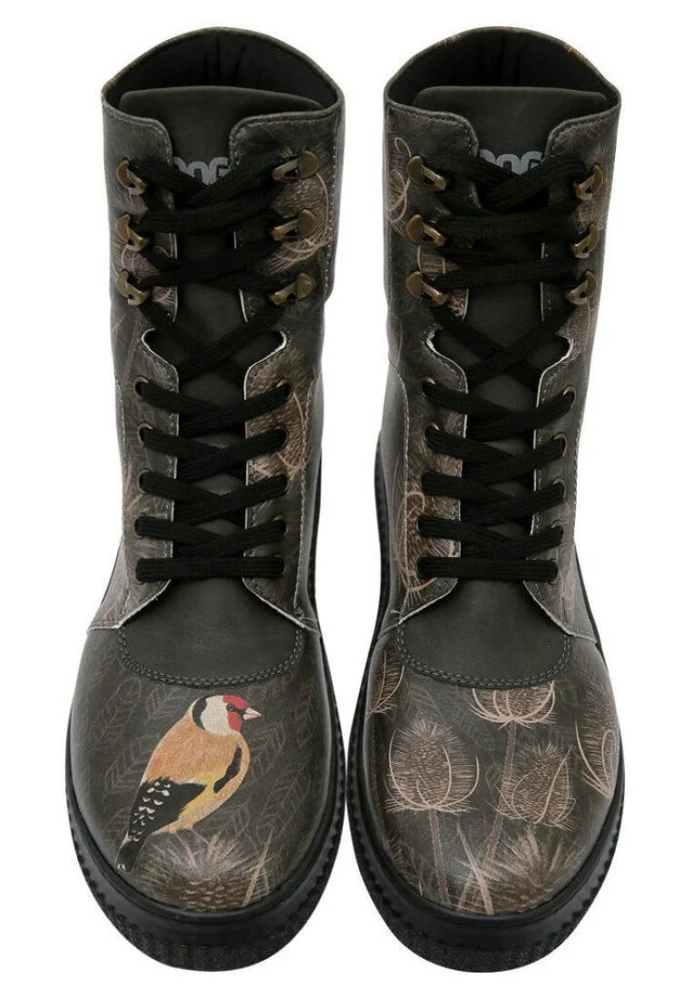 Femme Cuir Vegan Noir Bottes Longues - Goldfinch Motif