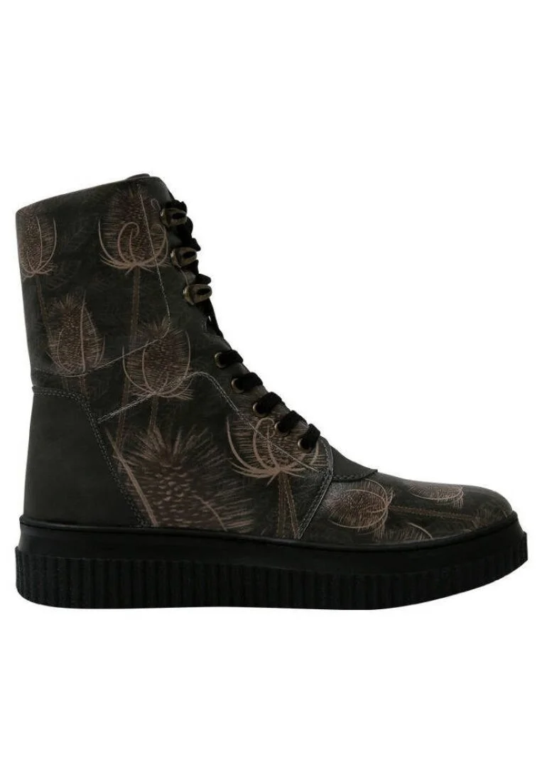 Femme Cuir Vegan Noir Bottes Longues - Goldfinch Motif