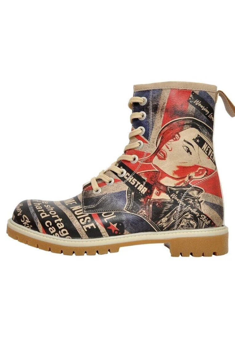 Femme Cuir Vegan Noir Bottes Longues - British Punk Motif