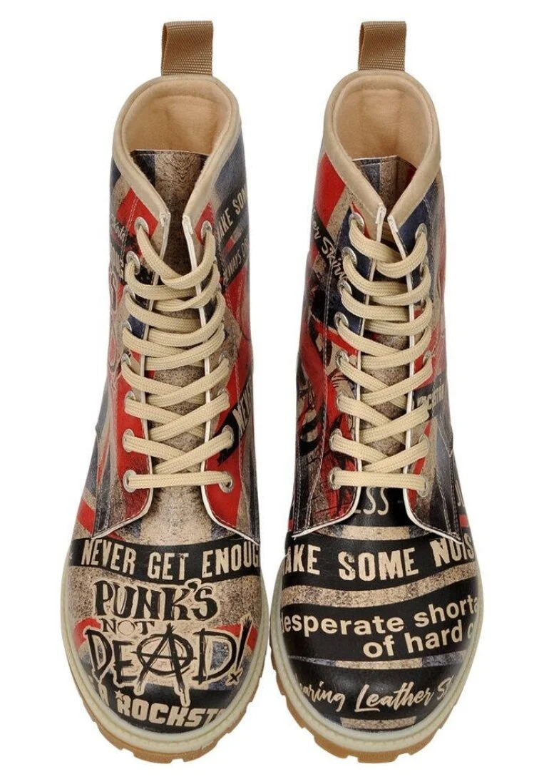 Femme Cuir Vegan Noir Bottes Longues - British Punk Motif