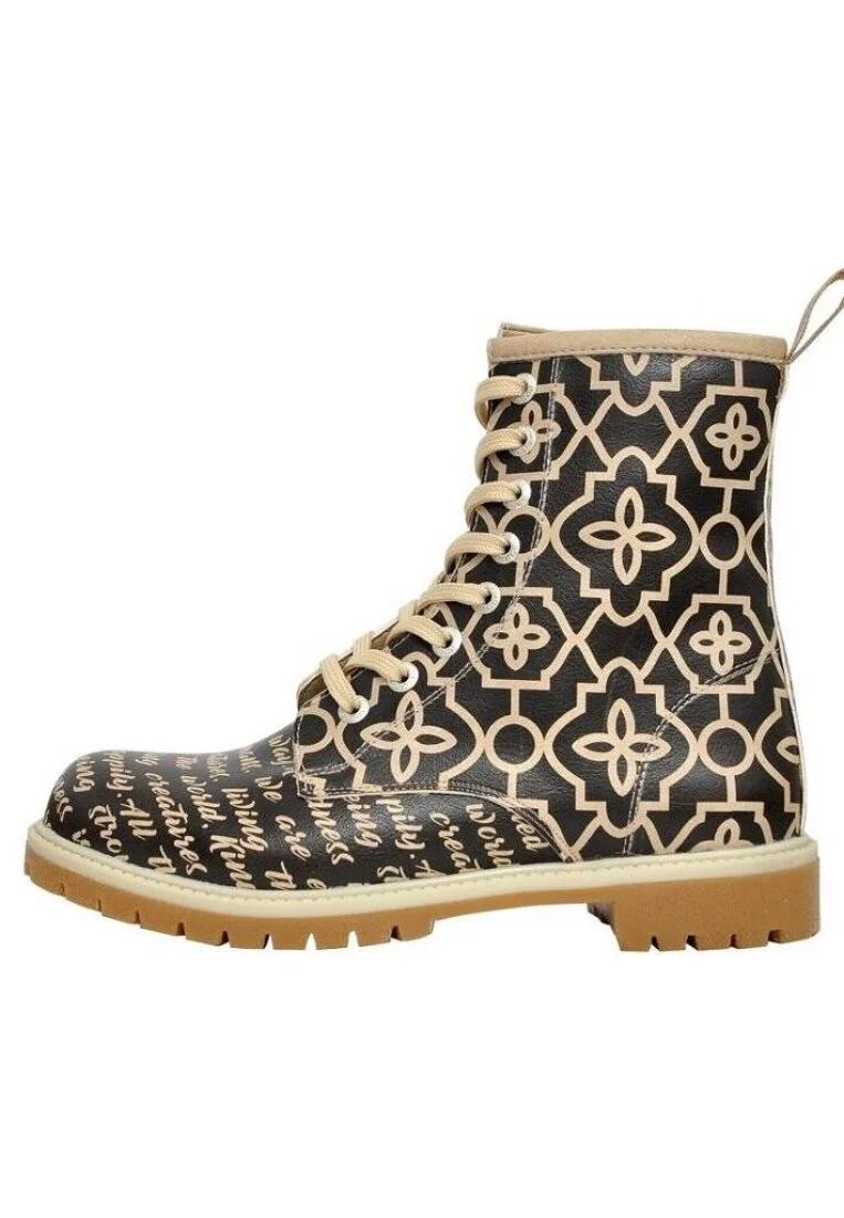 Femme Cuir Vegan Noir Bottes Longues - Letter to Humanity Motif
