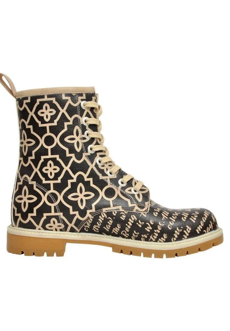 Femme Cuir Vegan Noir Bottes Longues - Letter to Humanity Motif