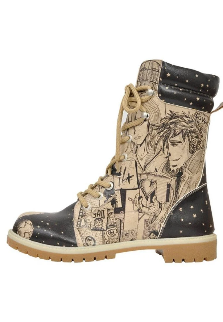 Femme Cuir Vegan Noir Bottes Longues - My Broken Heart Motif