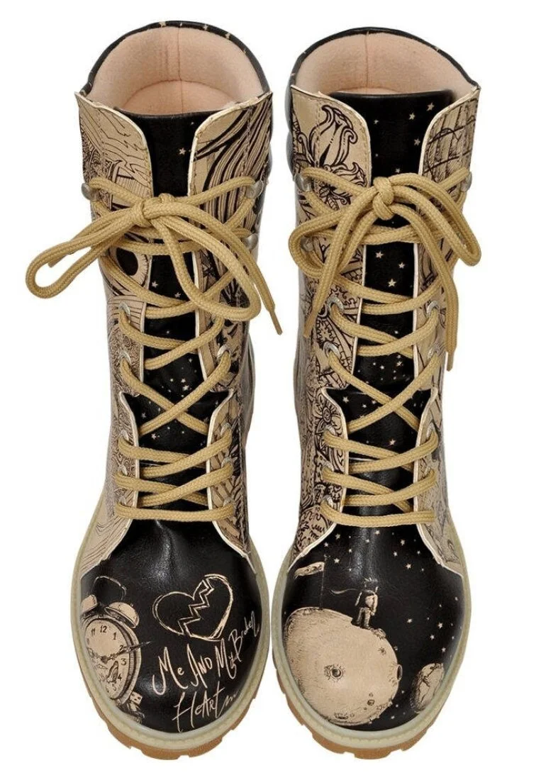 Femme Cuir Vegan Noir Bottes Longues - My Broken Heart Motif