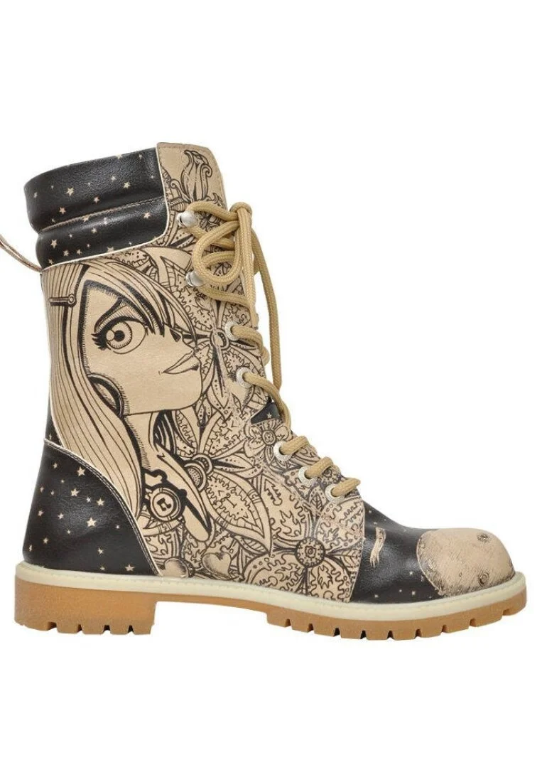 Femme Cuir Vegan Noir Bottes Longues - My Broken Heart Motif