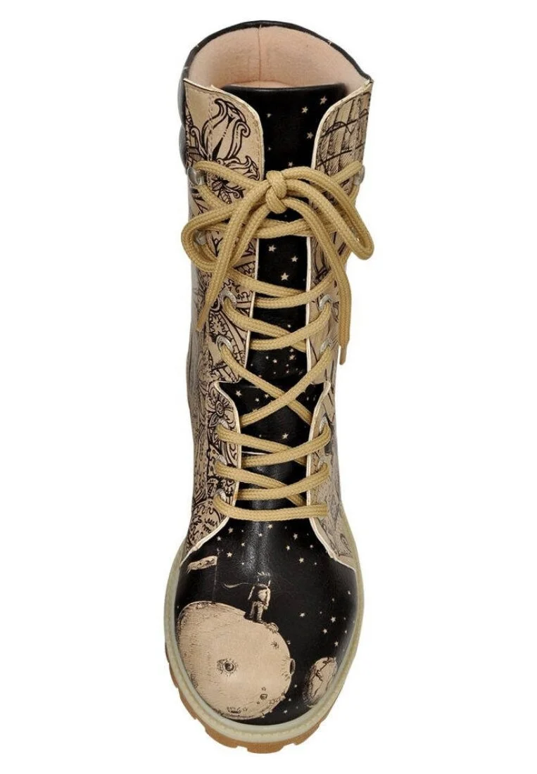 Femme Cuir Vegan Noir Bottes Longues - My Broken Heart Motif