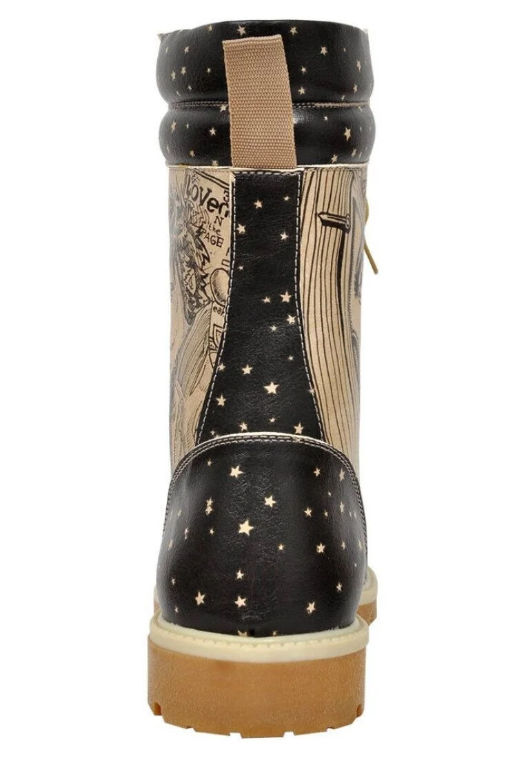 Femme Cuir Vegan Noir Bottes Longues - My Broken Heart Motif