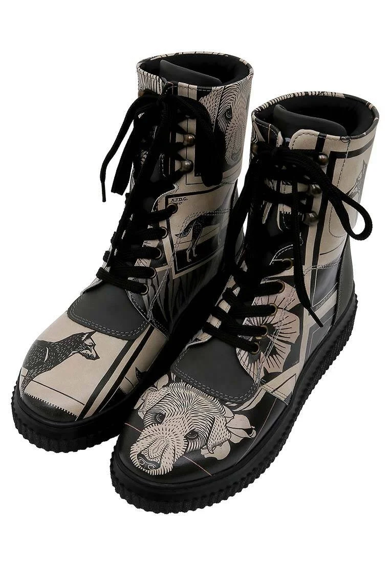 Femme Cuir Vegan Noir Bottes Longues - Bad Boy Motif
