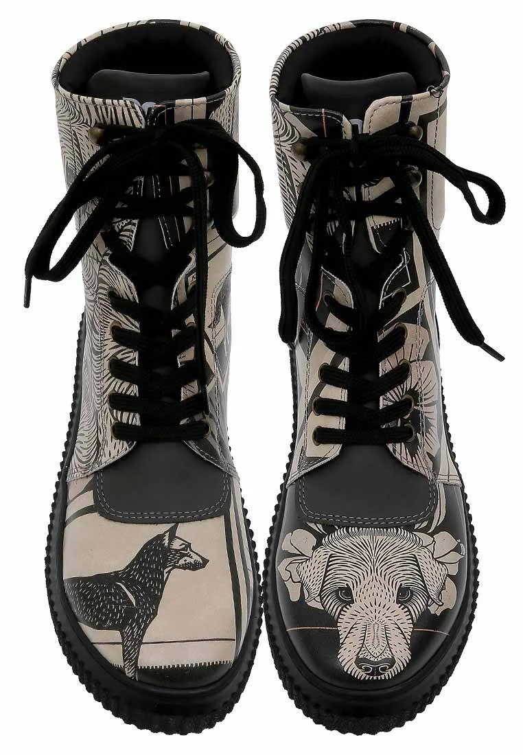 Femme Cuir Vegan Noir Bottes Longues - Bad Boy Motif