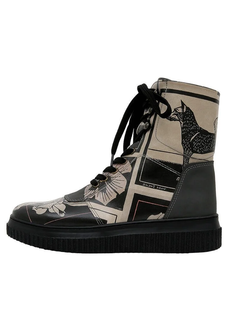 Femme Cuir Vegan Noir Bottes Longues - Bad Boy Motif