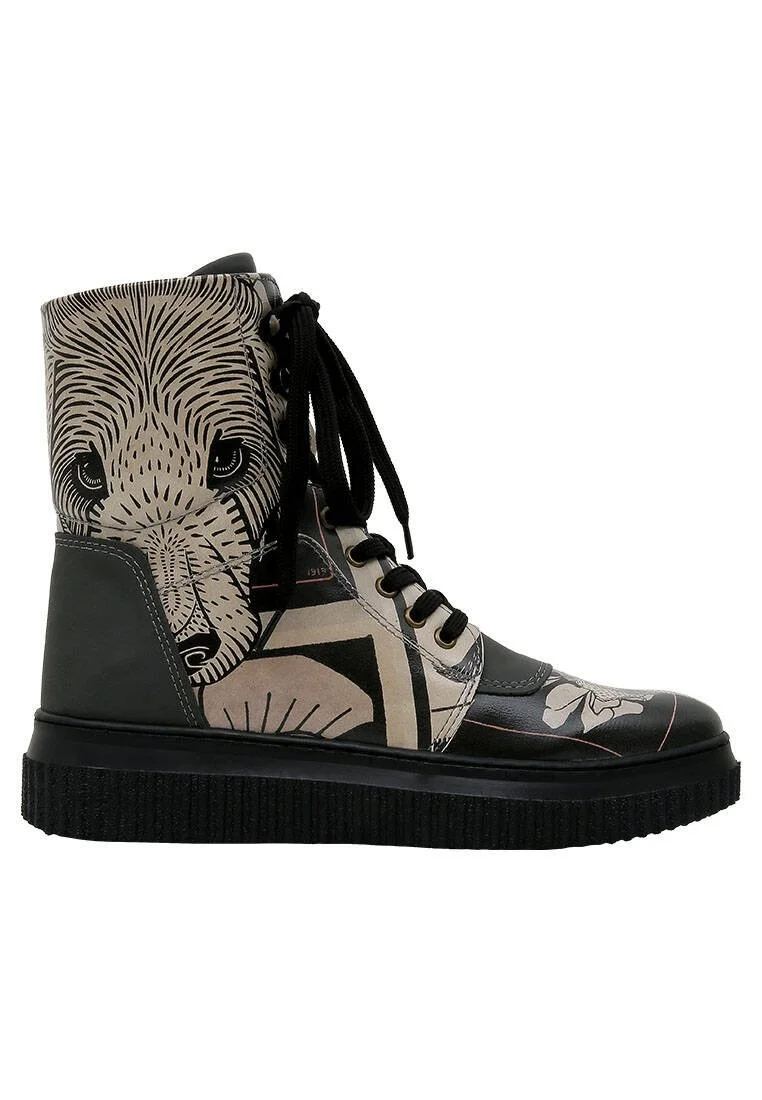 Femme Cuir Vegan Noir Bottes Longues - Bad Boy Motif