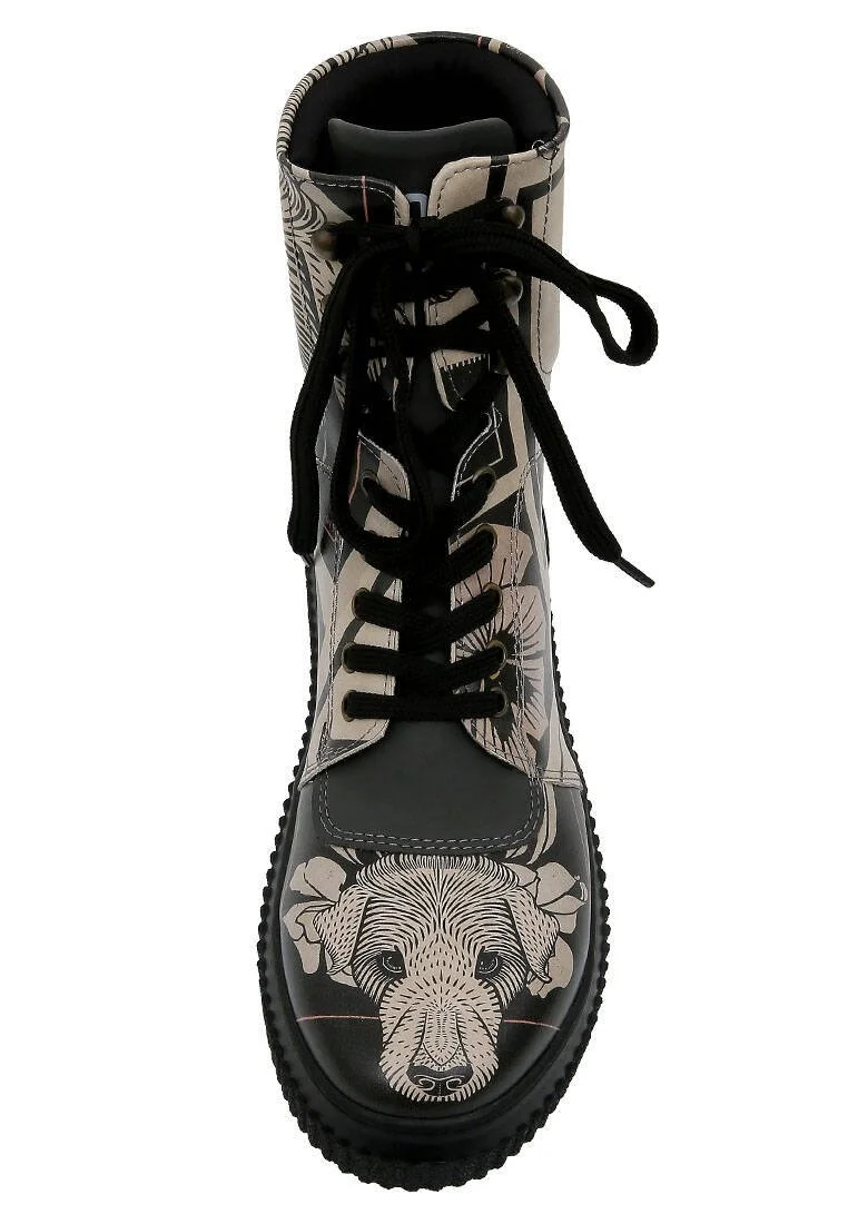 Femme Cuir Vegan Noir Bottes Longues - Bad Boy Motif